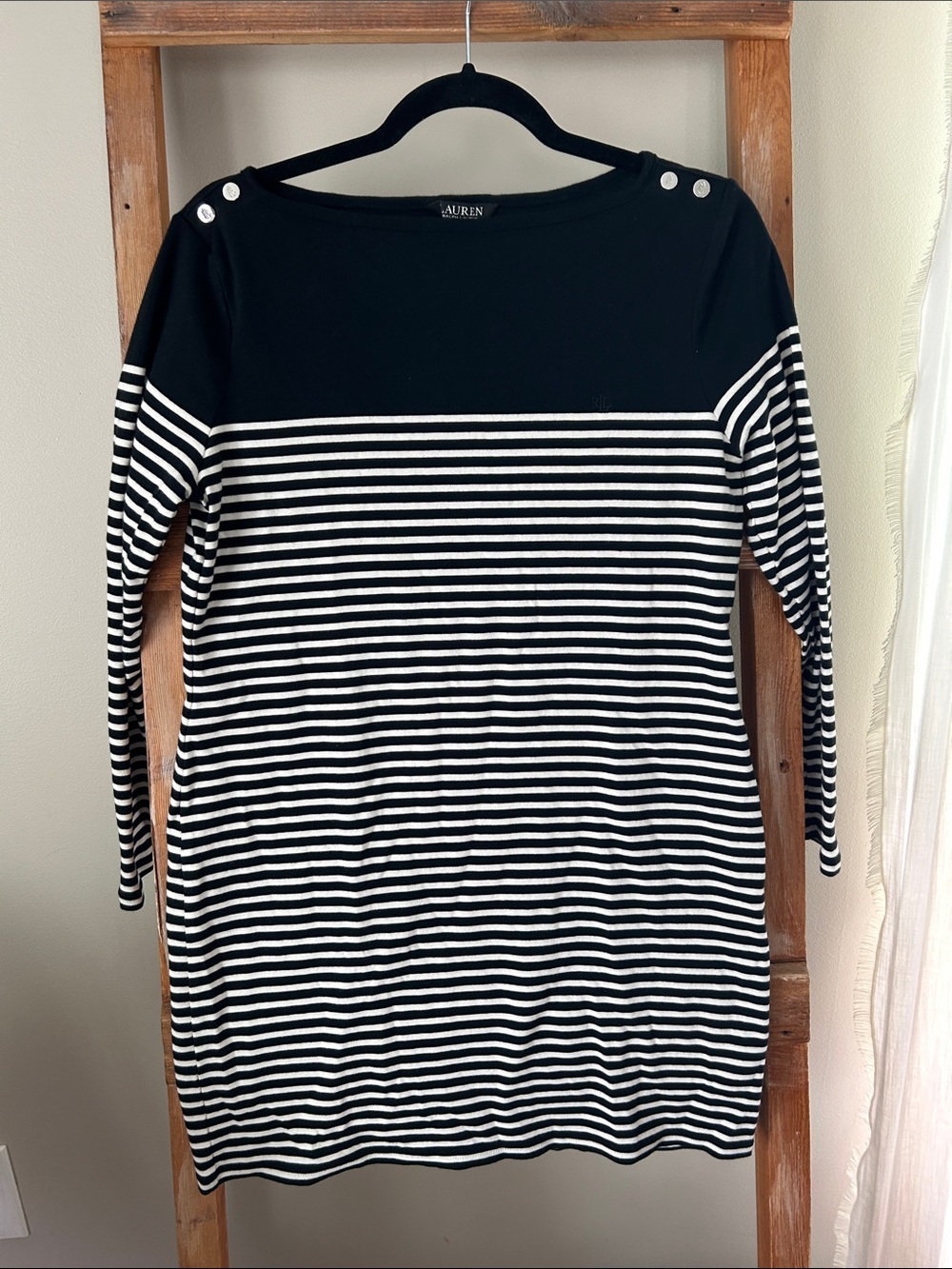Lauren Ralph Lauren Black and White Striped Boatneck Tunic